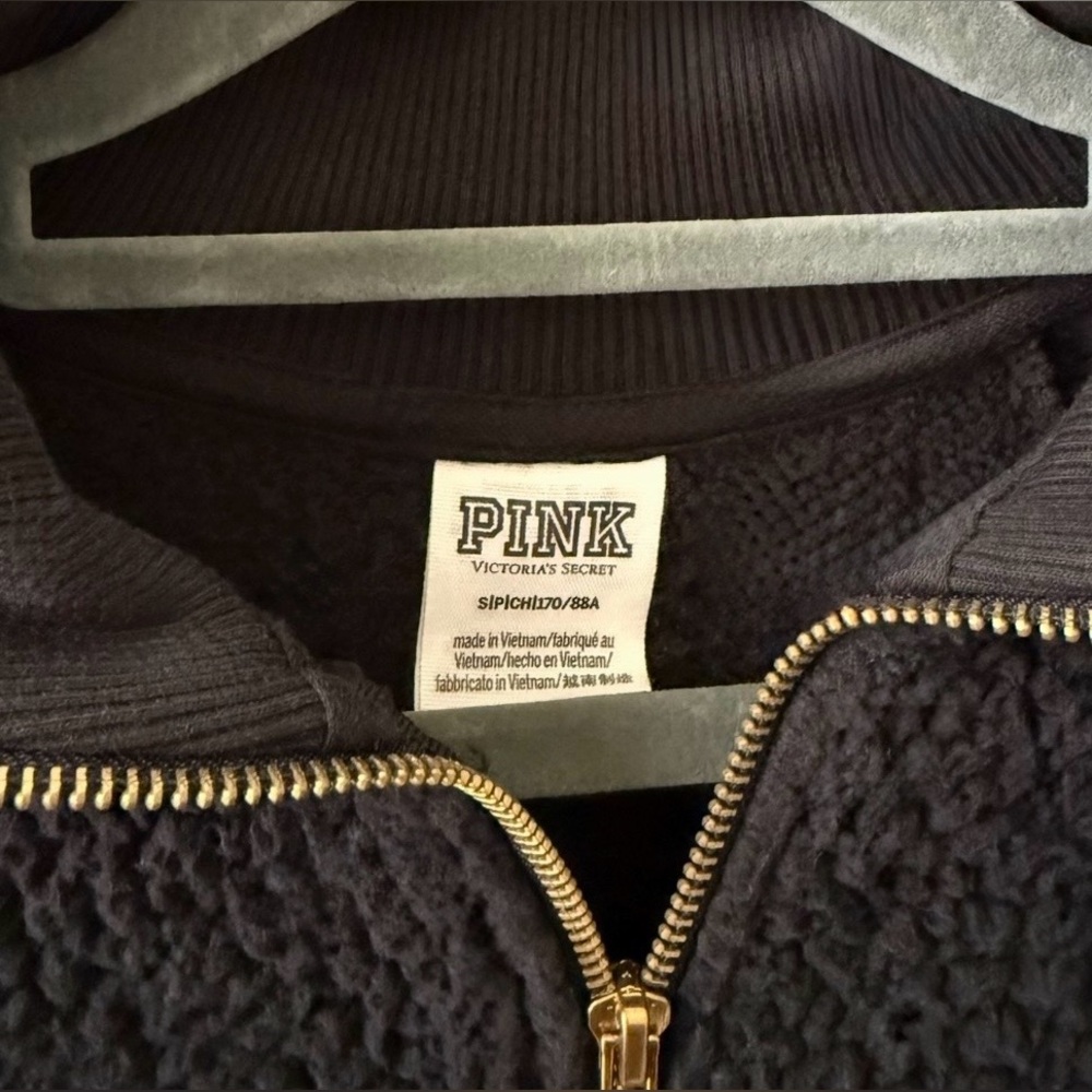 PINK Victoria's Secret Black Sherpa Half Zip-Up in Black - Picture 3 of 3